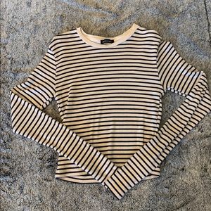 Brandy Melville white with navy striped ribbed top